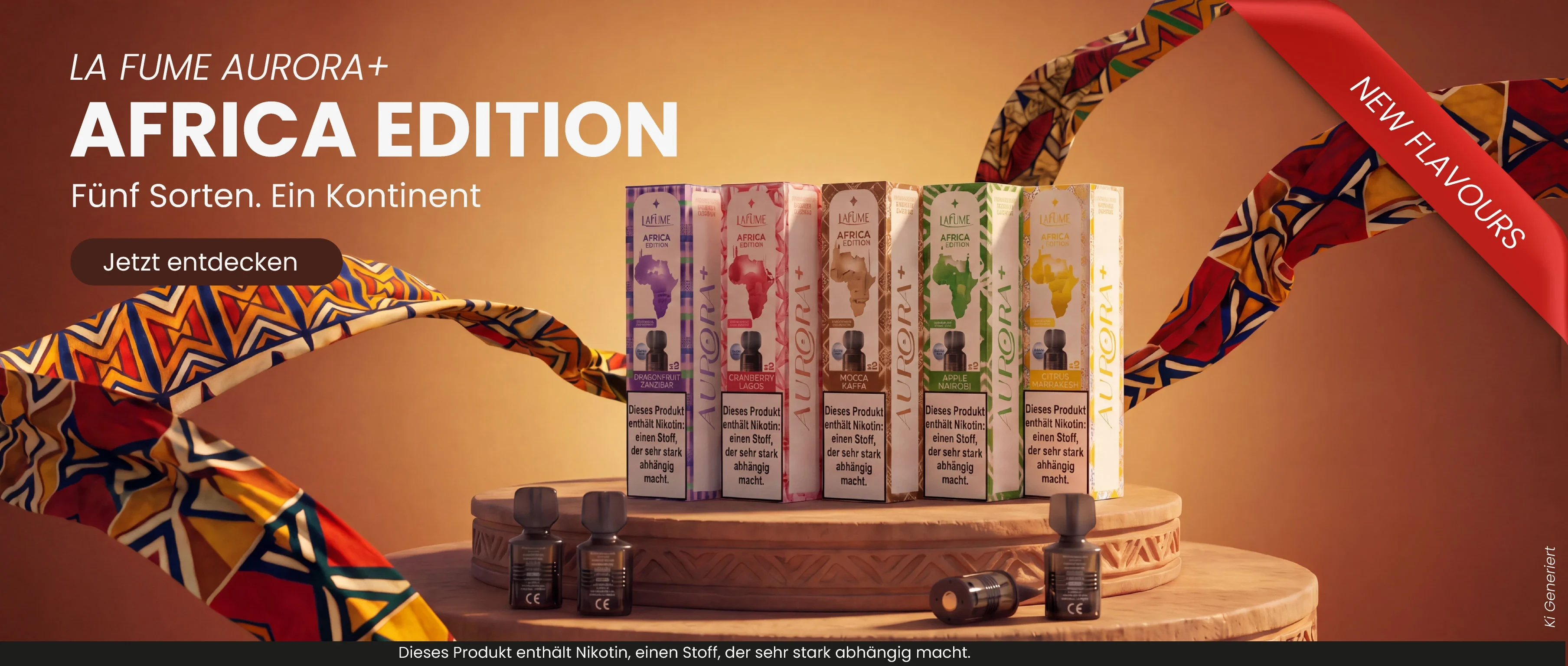 La Fume Aurora Plus Pod E-Zigarette, Neue Africa Edition, Apple Nairobi, Citrus Marrakesh, Cranberry Lagos, Dragon Zanzibar, Mocca Kaffa