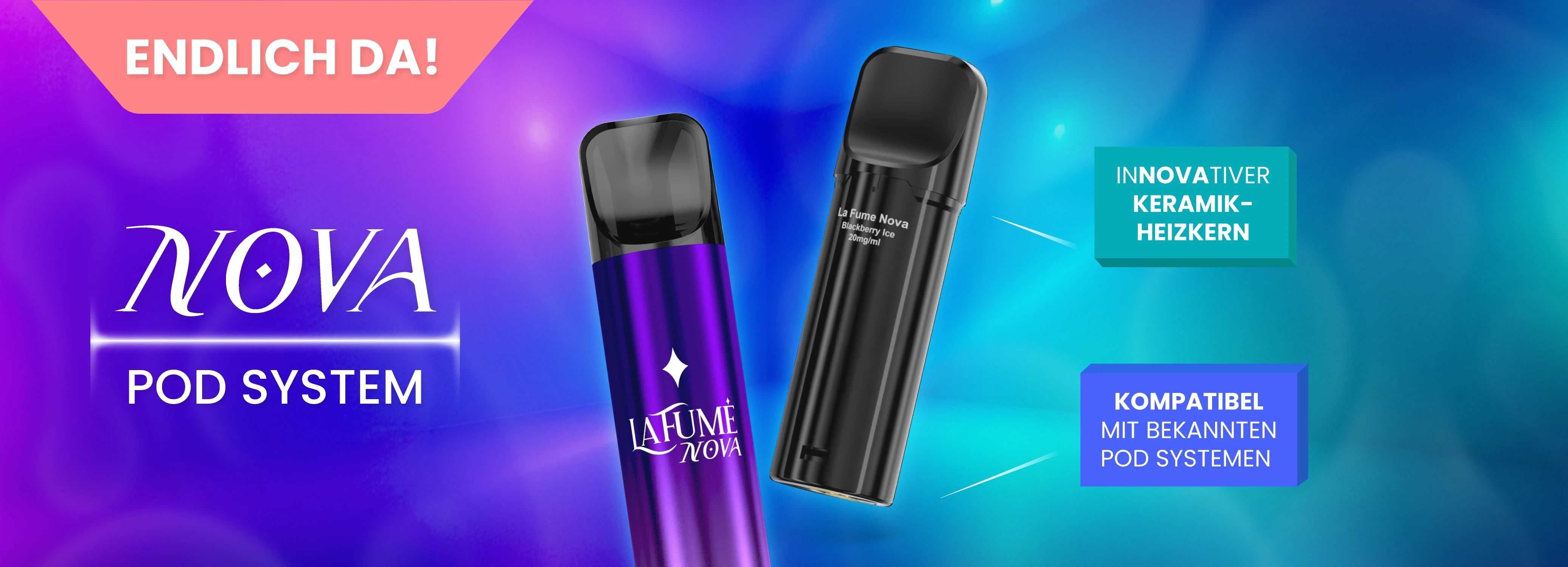 La Fume Nova Prefilled Pod E-Zigarette, Neu, ELFA-Kompatibel, Innovativer Keramik-Coil, Neue Sorten, Coconut Lemon, Fruity Pop, Tropical Fruit, Coconut Blueberry
